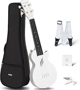 Ukulele Soprano Ukulele enya Nova U Mini 53,3 cm – Ukulele de viagem de fibra de carbono – com kit para iniciantes inclui estojo semi-rígido, alça, capo e cordas (branco)