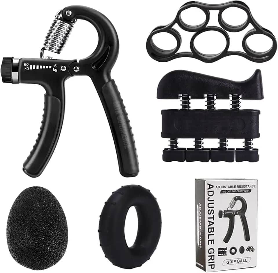 Kit de Fortalecimento de Mãos 5 em 1 Hand Grip Ajustável 5 a 60 kg, Ideal para Reabilitação e Fisioterapia Para Artrite, Tendinite e Treino Esportivo