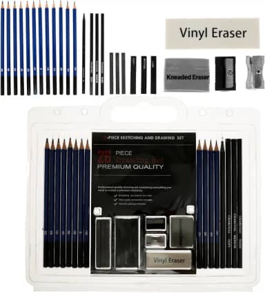 Conjunto de 26 peças de lápis de esboço e desenho, lápis de esboço de profissão, portátil, conjunto de arte de esboço com lápis, lápis de grafite, borracha e apontador, kit de desenho artístico para