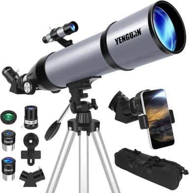 Telescópio para adultos e crianças abertura de 80 mm 600 mm, telescópio para adultos de alta potência, iniciantes em astronomia para ver planeta, ideal para presentes, com adaptador de telefone, bolsa