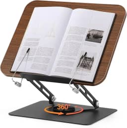 360° Suporte de Livro para Leitura com Base GiratóRia, Suporte para Livros Leitura, Apoio de Leitura, Apoio de Leitura Livro, Designs Dobráveis e Clipes Elásticos, Estante de Leitura