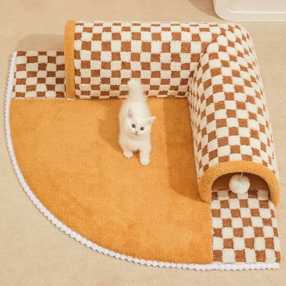Cama 2 em 1 para gatos, túnel de brinquedo interativo removível, antiderrapante, cama macia para gatos