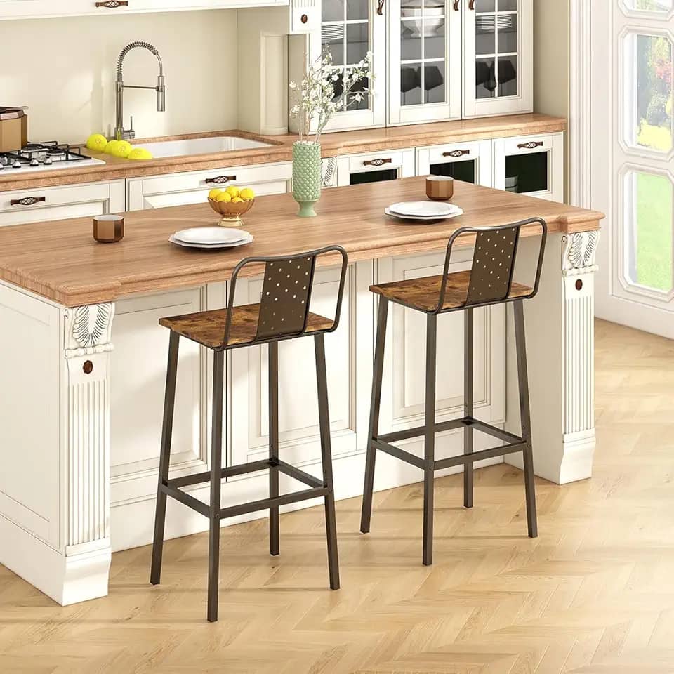 Banquetas para Balcão, Conjunto de 2 Peças de Bancos de Bar, Banqueta Alta para Balcão de Cozinha, Banco de Bar com Footstool, Estilo Rústico
