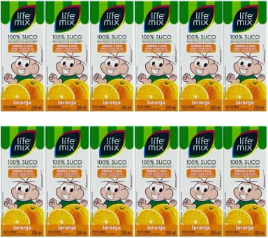 Kit com 12 Sucos de Laranja 100% Suco sem Adição de Açúcares 200mL - Life Mix