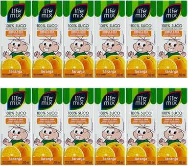 Kit com 12 Sucos de Laranja 100% Suco sem Adição de Açúcares 200mL - Life Mix