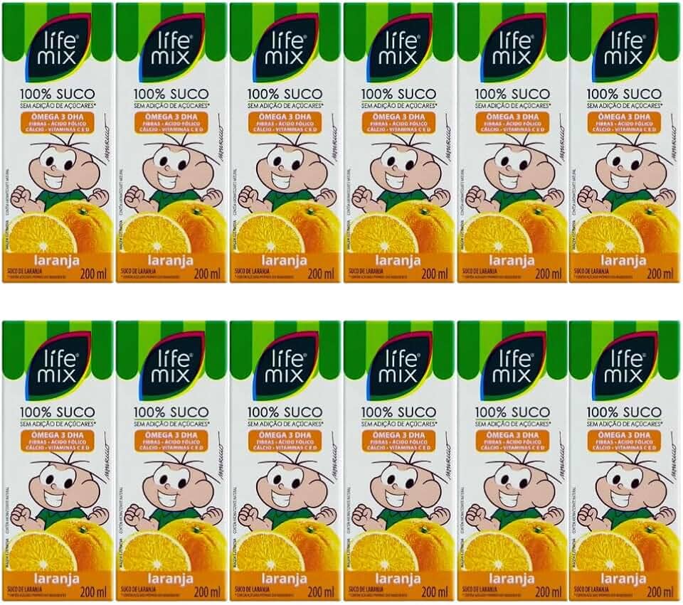 Kit com 12 Sucos de Laranja 100% Suco sem Adição de Açúcares 200mL - Life Mix