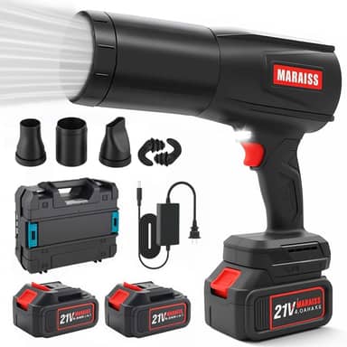 Soprador de folhas sem fio com 2 baterias de 4,0 A 15000 mAh, motor sem escova, soprador de jato turbo de baixo decibel leve com tampões de ouvido profissionais para limpeza de pátio, água de sopro de