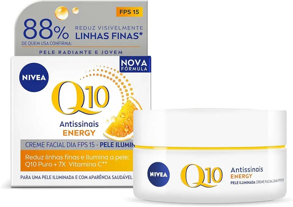 NIVEA Creme Facial Antissinais Q10 Energy Dia FPS 15 50g - Proporciona sensação instantânea de pele macia e iluminada, aliviando sinais de cansaço e falta de luminosidade