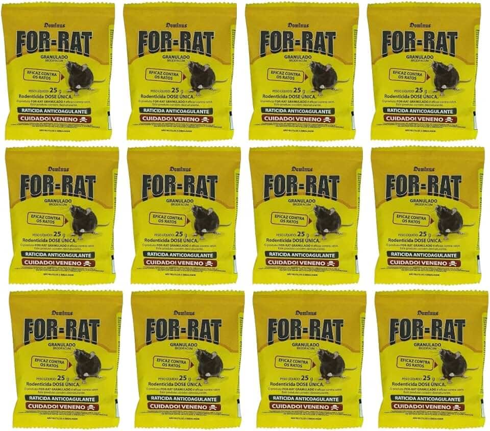 Kit 12un For-Rat Isca Mata-Ratos Granulado Sachê 25g - Isca Atrativo Para Ratos Camundongos e Ratazanas