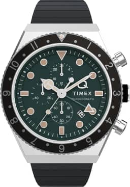 Relógio masculino Q 40 mm - pulseira de expansão preta, mostrador verde, caixa de aço inoxidável