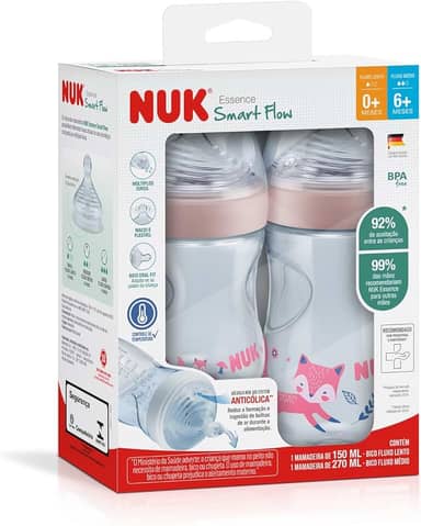 Kit de Mamadeiras Anticólica Essence Smart Flow 150 e 270ml NUK - Rosa