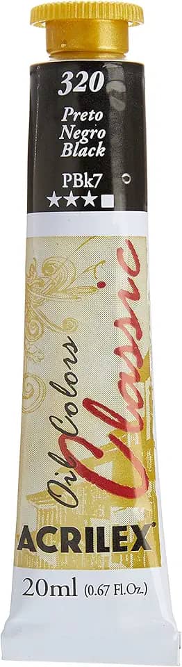 Tinta a Óleo Para Telas, Acrilex, Preto, 20 ml