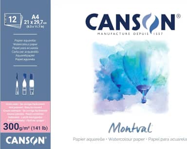 CANSON Bloco Papel Aquarela de Acetinado Montval A4 21 x 29,7 cm 300 g/m² 12 Folhas