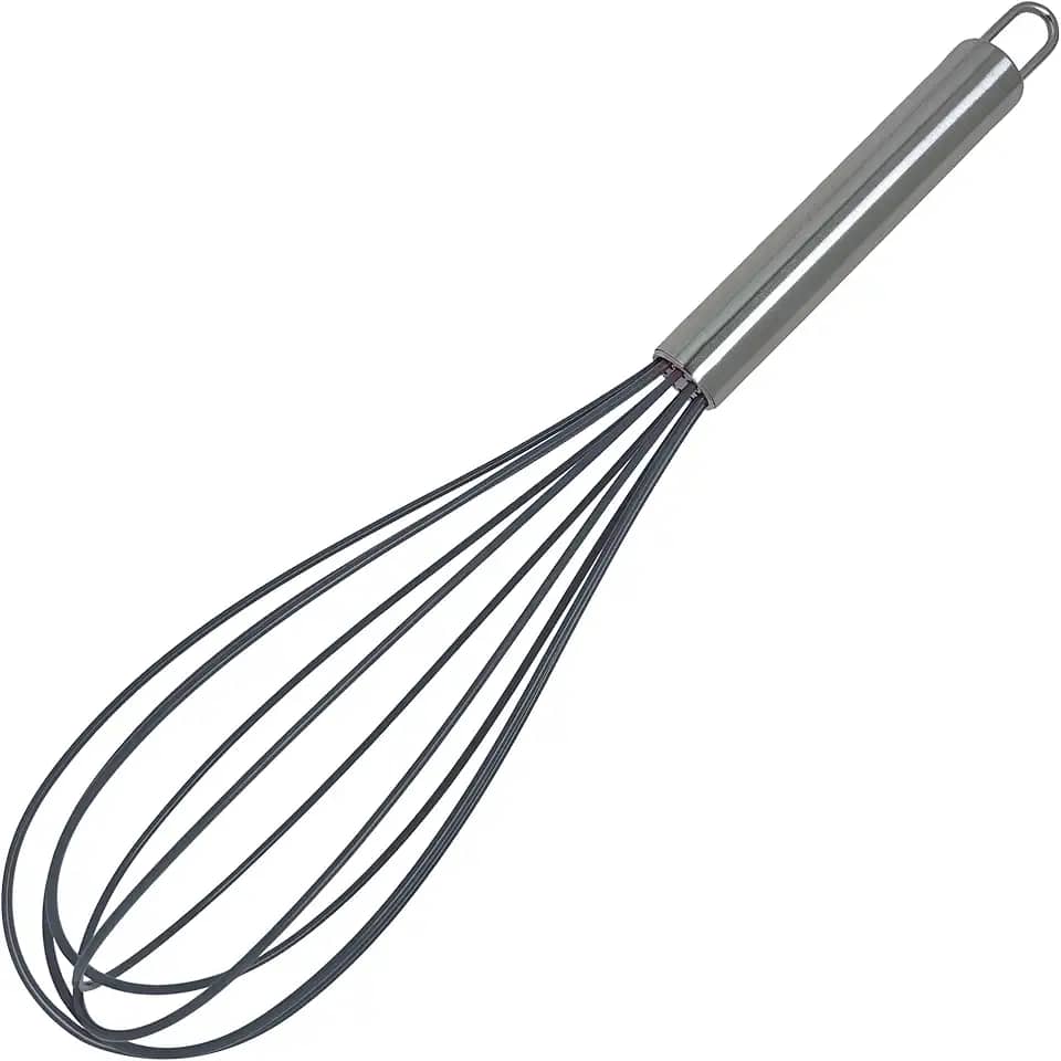 Batedor Ovos Longo Silicone Cabo Inox, Prata, Asa do Brasil