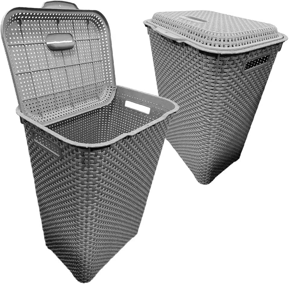 Cesto De Roupa Suja 72 Litros Resistente Lavanderia Com Tampa Organizador Roupas Lavanderia Banheiro (CINZA-1)