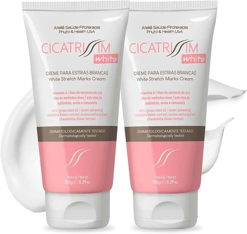 Cicatrissim White Creme Para Estrias Brancas e Antigas - Kit 2 Unidades - Suaviza Estrias, Uniformiza e Firma a Pele - Todos os Tipos de Pele - 150g Cada