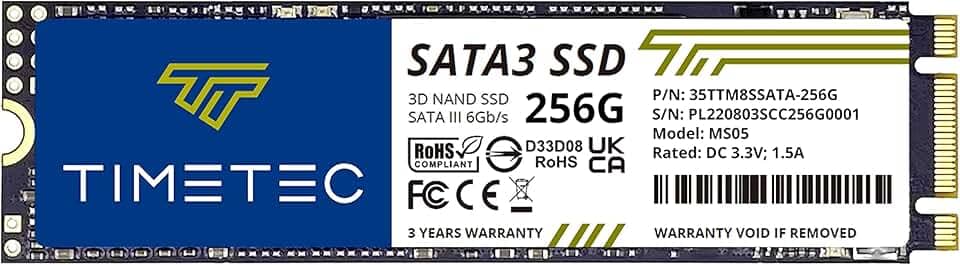 Timetec SSD 3D NAND SATA III de 256 GB, 6 Gb/s M.2 2280 NGFF 128TBW, velocidade de leitura de até 550 MB/s SLC Cache Performance Boost Unidade interna de estado sólido para PC, computador, laptop e