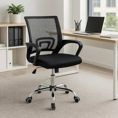 Cadeira de Escritório Secretária Diretor Base Cromada com Rodinha Giratória com Encosto Altura Ajustável Detroit Tela Mesh Preta