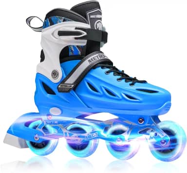 METROLLER Patins em linha para meninas e meninos, mulheres, homens, 4 tamanhos, patins em linha ajustáveis com rodas iluminadas, patins iluminadores para iniciantes para crianças de 5 a 8 a 12 anos e