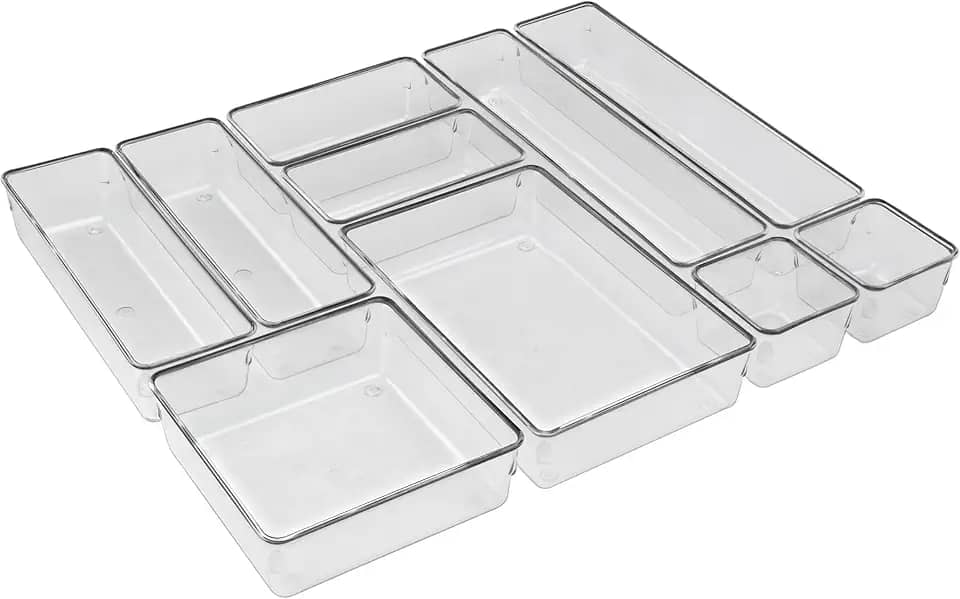 Acrimet Organizador Modular para Gavetas, Bancadas e Armários, Plástico Transparente, Kit com 10 Potes Tamanhos Sortidos, 979.0