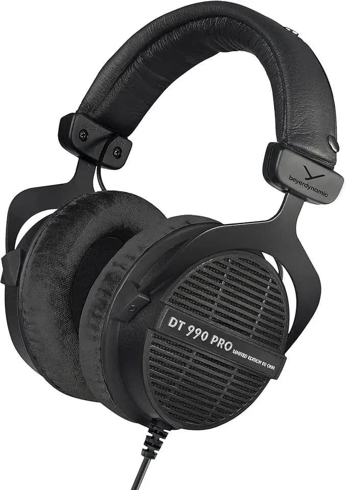 beyerdynamic Fone de ouvido Dt 990 Pro circum-auricular para monitor de estúdio - estrutura estéreo aberta com fio (80 Ohm, preto (edição limitada))