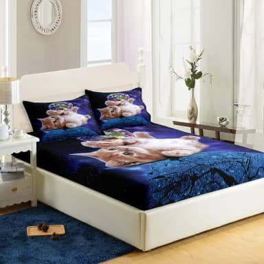 AILONEN Lençol com elástico para gatos, lençóis de cama com tema de gato para meninas e crianças, conjunto de lençóis de solteiro para gatos para adolescentes, lençóis de cama de gato, conjunto de decoração de cama (1 lençol com elástico e 2 fronhas, 3 peças)