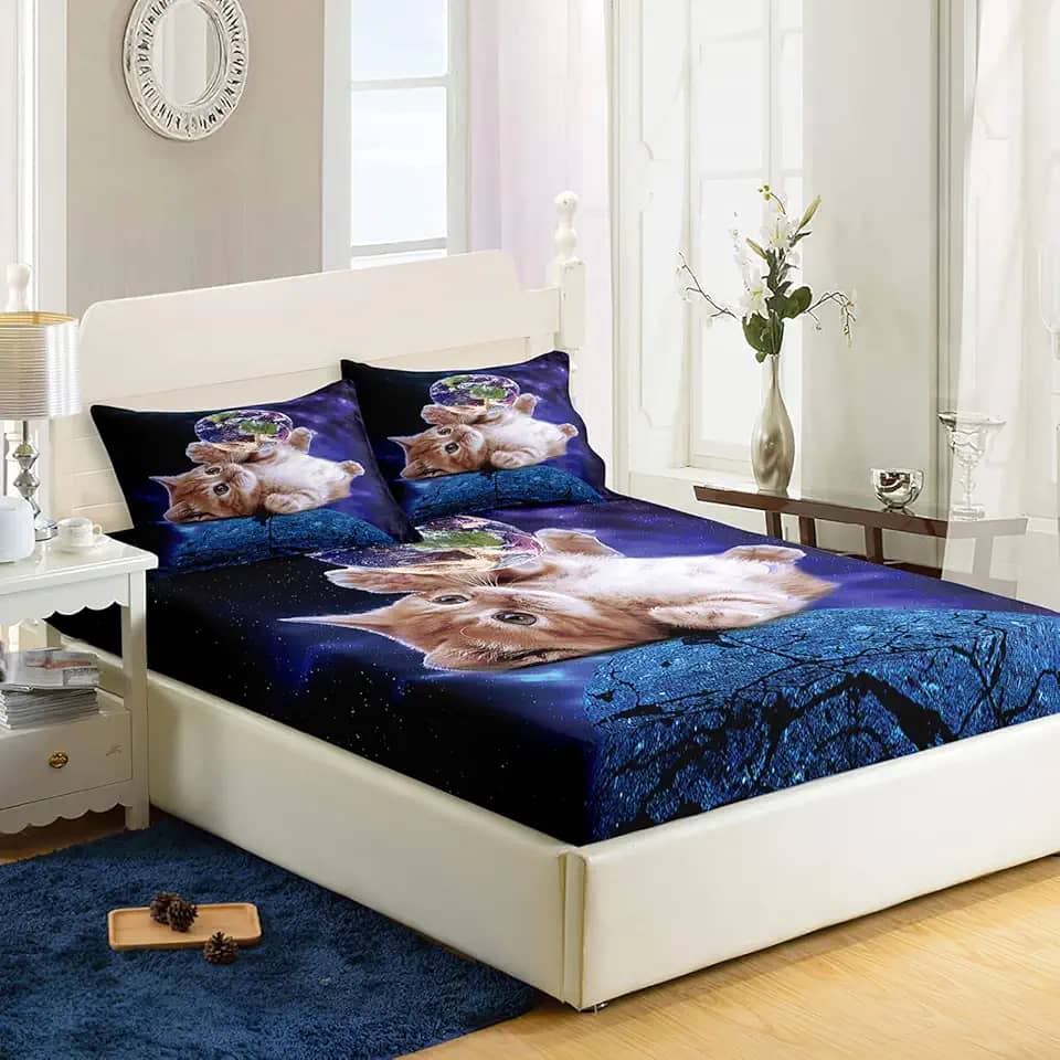 AILONEN Lençol com elástico para gatos, lençóis de cama com tema de gato para meninas e crianças, conjunto de lençóis de solteiro para gatos para adolescentes, lençóis de cama de gato, conjunto de decoração de cama (1 lençol com elástico e 2 fronhas, 3 peças)
