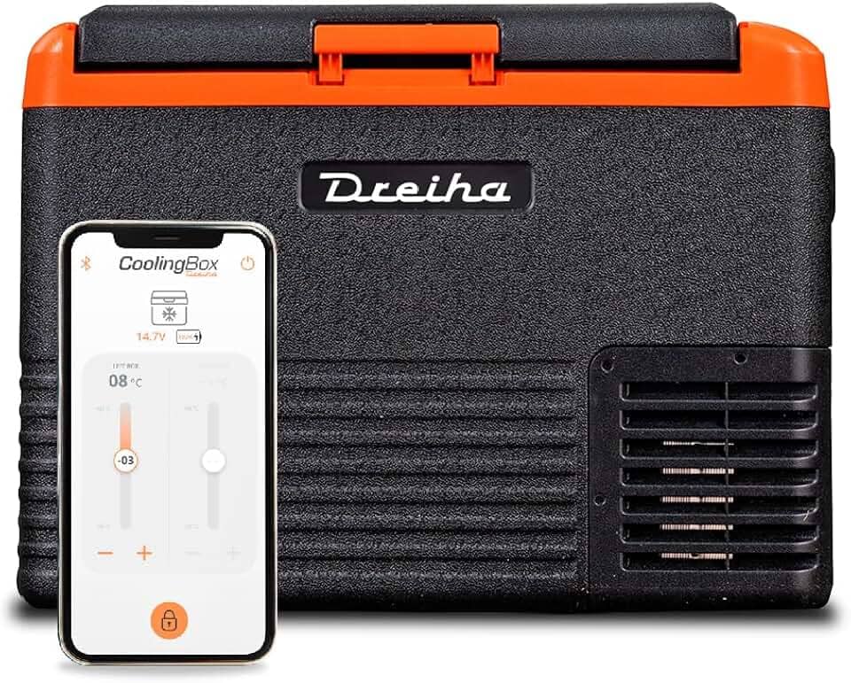 Geladeira portátil com compressor, congelador elétrico, refrigeração de -20ºC a 20ºC, controle APP, CBX30 para carros, caminhões, camping 12/24V (30 L, preto/laranja)