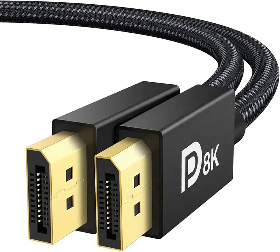 Cabo DisplayPort 8K, cabo DP de 1,4 m, [8K @60Hz, 4K @144Hz, 2K @240Hz/165Hz], porta de exibição de alta velocidade de 32,4 Gbps para monitor de jogos, HDR/FreeSync/G-Sync, trançado