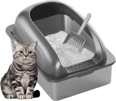 Banheiro Gato Caixa Areia, 60 * 40 * 30cm,Aço inoxidável Caixa de Areia Lavável para Gatos Grande com Peneira, Limpeza Fácil