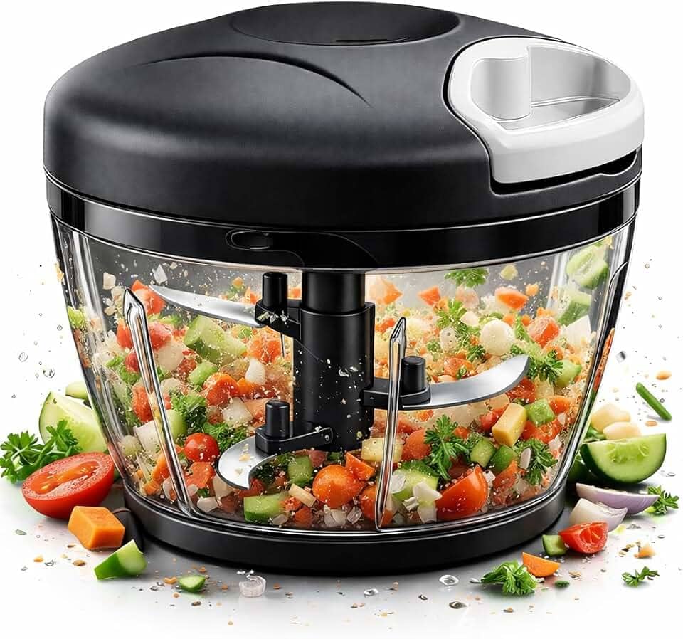 Mini Processador de Alimentos Manual, Triturador de Alho Grande 500ml - 3 Laminas Aço Inoxidavel, Triturador de Alimentos