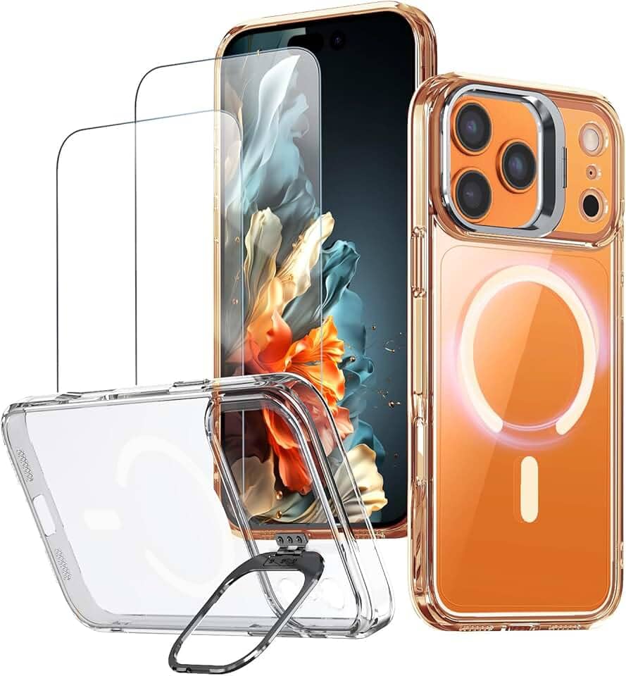 Capa magnética para iPhone 17 Pro Capinha - Inclui 2 protetores de tela [Suporte para celular] [Compatível com carregamento sem fio] Case Skin-touch para iPhone 17 Pro - Transparente