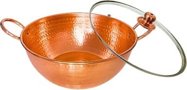 Tacho De Cobre Puro 14 Litros Com Tampa de Vidro Alças Cobre