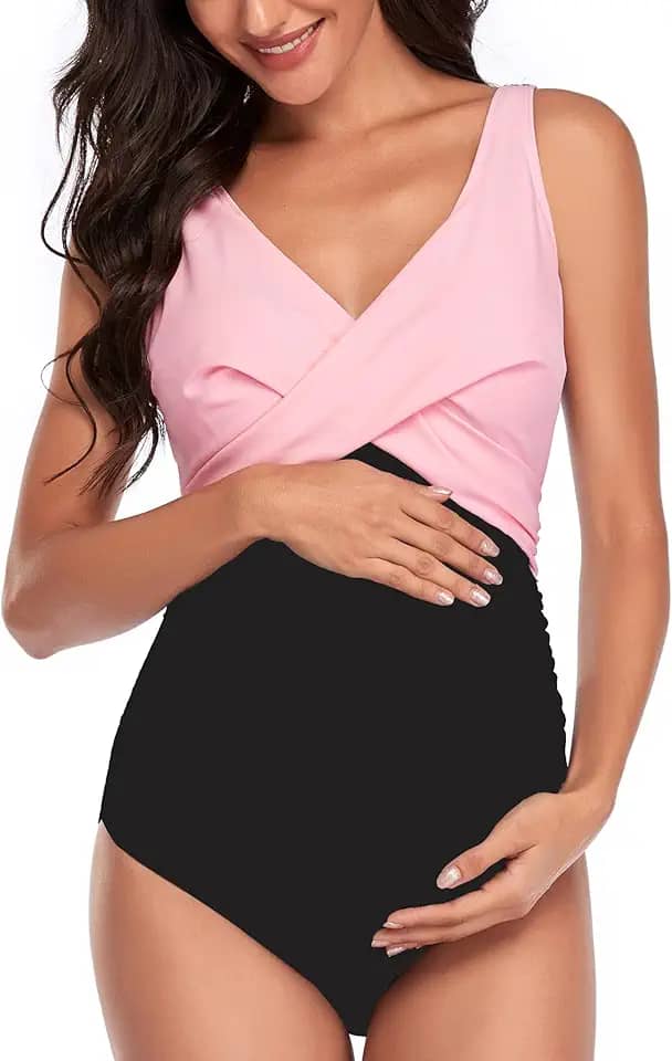 Roupa de banho de uma peça de maternidade frente cruzada para gravidez maiô biquíni maternidade