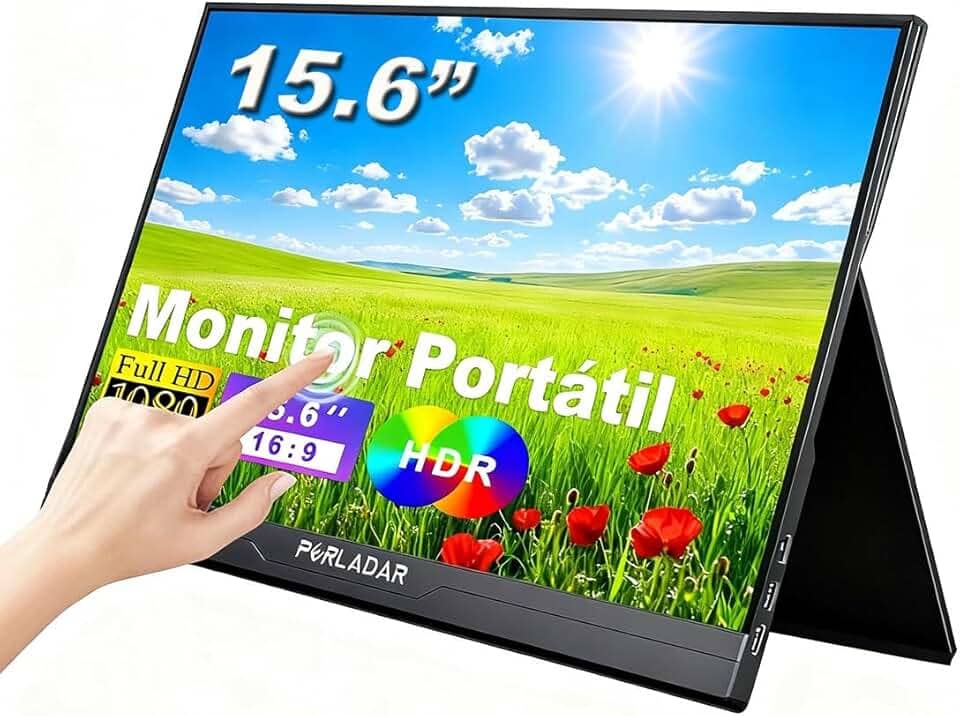 Tocável Monitor Portátil Touchscreen 15,6'' FHD 1080P IPS Extensor De Tela Sensível Ao Toque Ultra com Alto-falantes e Capa Conectividade USB Tipo C HDMI para Laptop Notebook PC Celular Trabalho Jogos