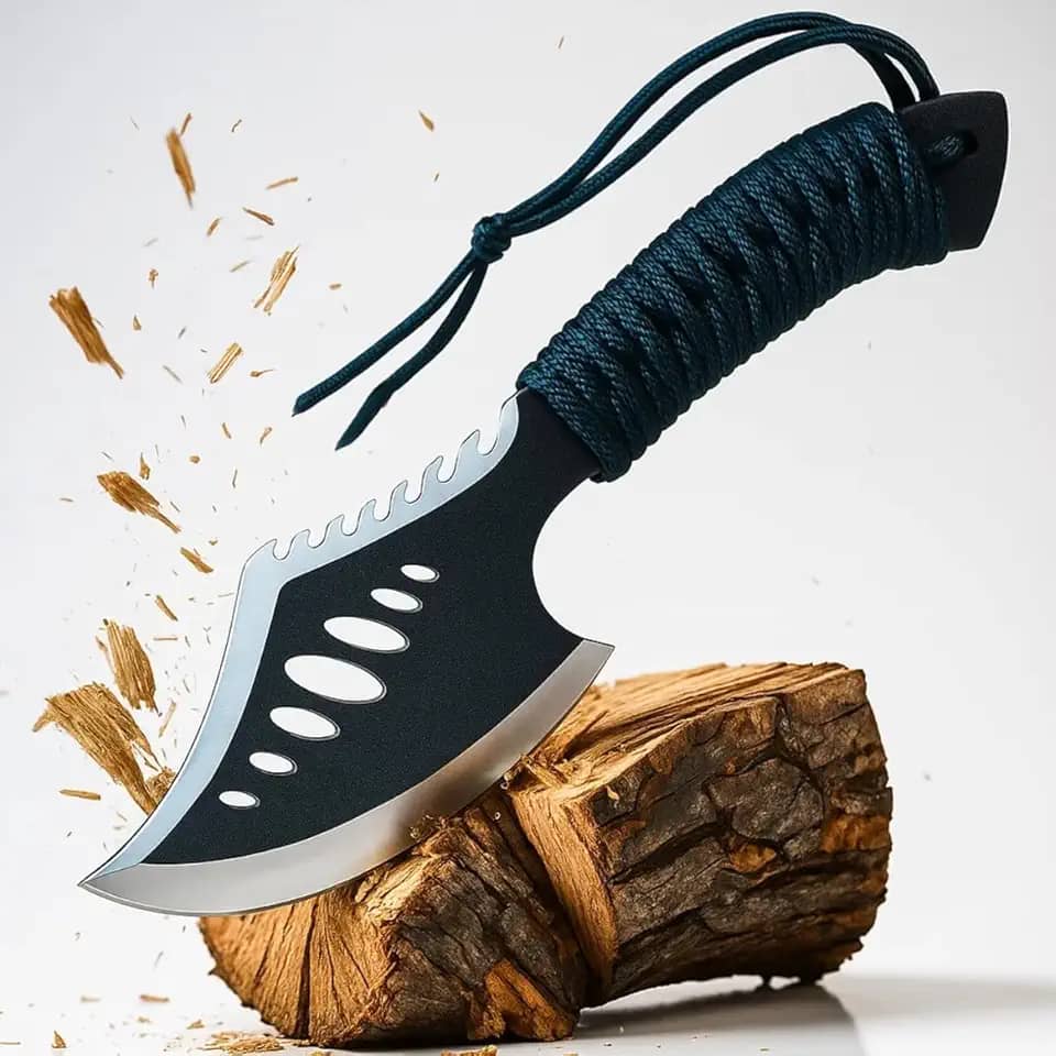 Machado Tático Lenhador com Cabo Emborrachado Antiderrapante, Lâmina Afiada e Coldre, Ideal para Cortar Madeira, Geleira e Uso Externo