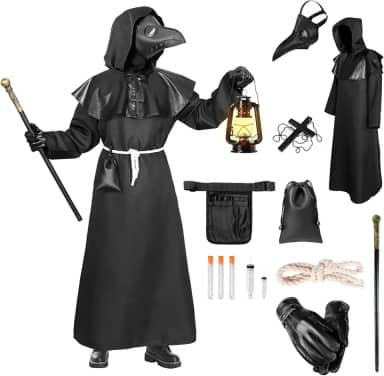 Fantasia de Doutor da Peste para Dia das Bruxas, branco, 8 peças de roupa de médico da peste com máscara para fantasia masculina de Halloween