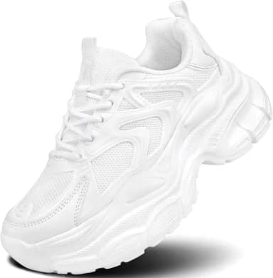 Tênis feminino para caminhada, corrida, tênis, moderno, grosso, atlético, academia, treino, confortável, respirável, leve, Branco, 37