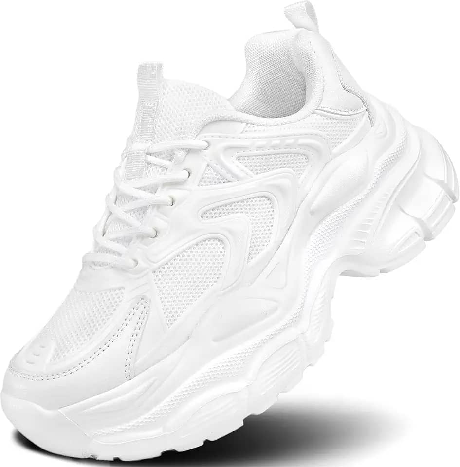 Tênis feminino para caminhada, corrida, tênis, moderno, grosso, atlético, academia, treino, confortável, respirável, leve, Branco, 37