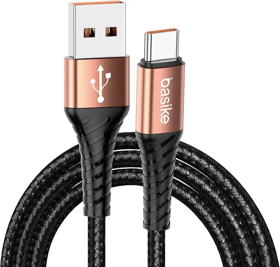 Basike Cabo USB-C (tipo C) para USB, 27W Carregamento Rápido, Nylon Trançado, 1MT (Ouro)