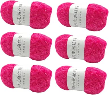 6 novelos de fio brilhante para panos de prato 100% poliéster, vidro, seda, pastel, para crochê, tecelagem, artesanato feito à mão, total de 300 g (rosa claro)