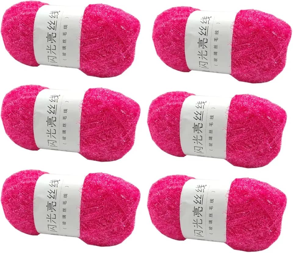 6 novelos de fio brilhante para panos de prato 100% poliéster, vidro, seda, pastel, para crochê, tecelagem, artesanato feito à mão, total de 300 g (rosa claro)