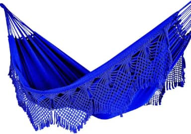 Rede De Descanso Luxo Dormir Balanço Casal Jeans Reforçada Grande 4.3 m x 1.5 m Até 250Kg - Ideal Para Camping, Praia, Acampamento, Jardim, Varando, Sítio, Chárcara, Apartamento, Viagem, Fazenda