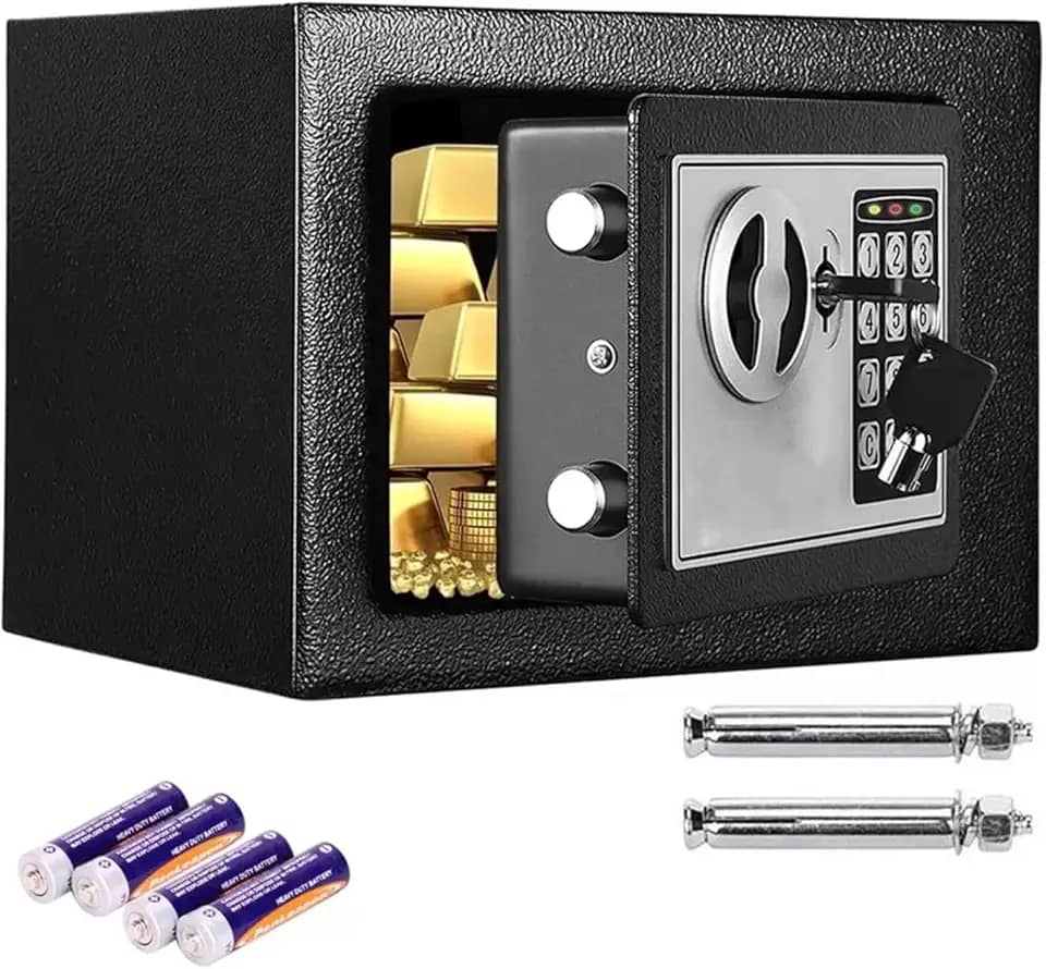 Cofre Eletrônico e de Segurança - Cofre Digital com Senha de 3-8 Dígitos, à Prova de Fogo e Água, para Casa, Escritório, Hotel - Feito em Aço Reforçado, Montagem em Parede ou Chão