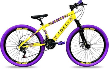 Colli Bike, Bicicleta Grau, Aro 26, Freios a Disco, 21 V, Alavanca Rapid Fire 3/7V, Pedivela Triplo Aço, Selim Colli C/Carrinho, Pedal Free Sport 9/16 Colorido, Pneus Coloridos, Guidão Downhill