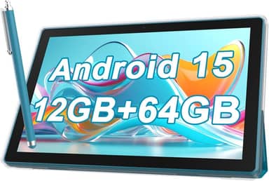 Mesa Android 2 em 1 de 25 cm com capa protetora para tablets e caneta Stylus para Android 15, tablet 5G, WiFi-6, 1280 x 800, tela IPS full HD, 6000 mAh, 64 GB de ROM + 12 GB de RAM (4 + 8 virtuais