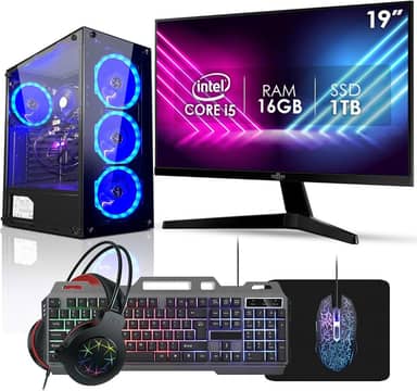 Computador Pc Gamer Completo RGB Intel Core i5 16GB SSD 1TB Kit Gamer Fonte 400W Monitor 19" Strong Tech