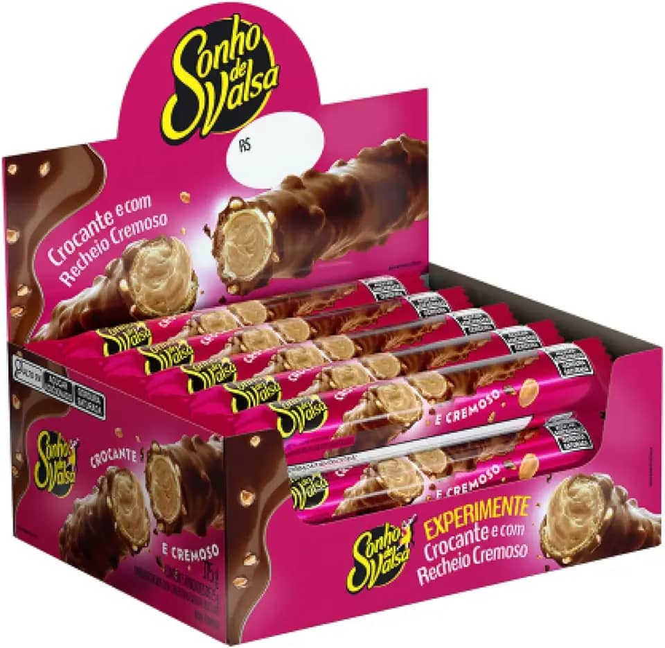 Stick Wafer Recheado Sonho de Valsa Sabor Chocolate - Display com 15 unidades de 25g