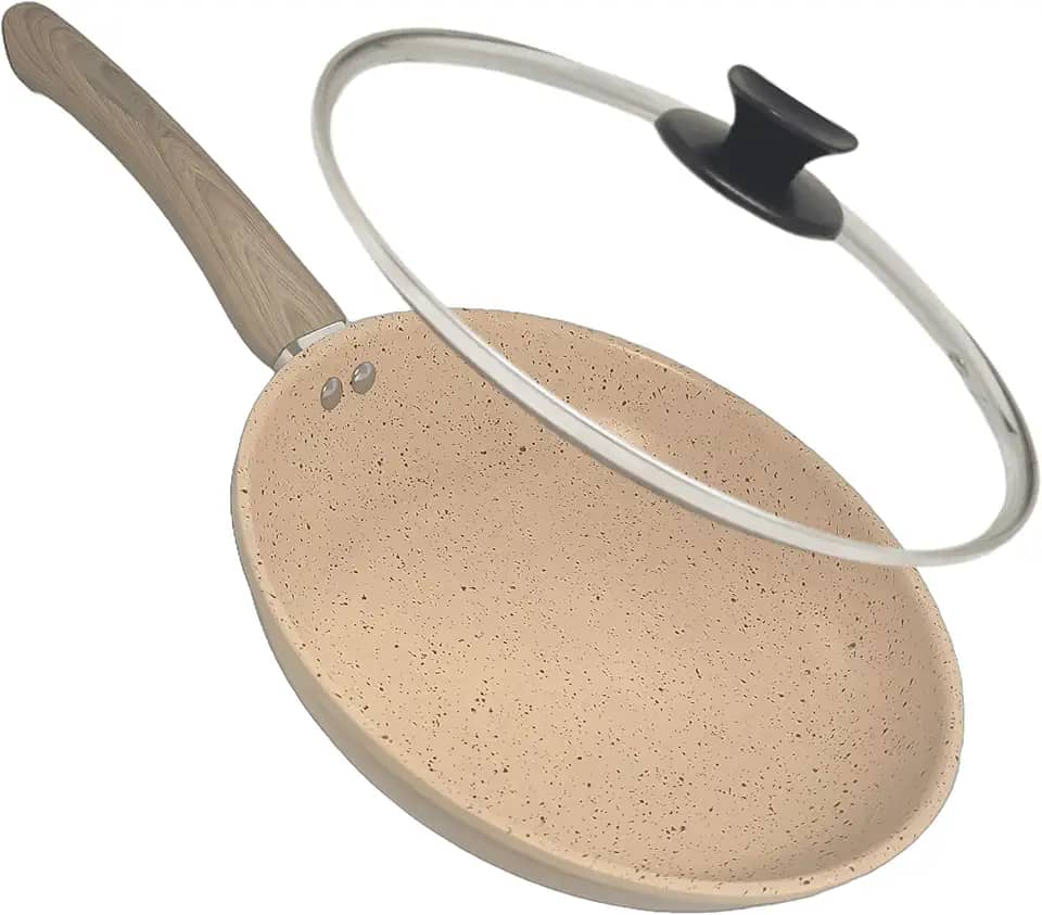 Frigideira Indução 24cm com Tampa - Granilite Bege, Revestimento Cerâmico e Cabo Soft-Touch