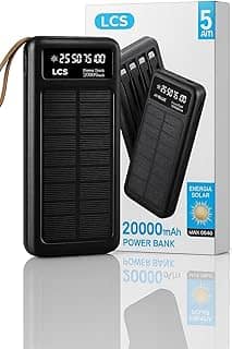 Carregador Solar Portátil Power Bank 20000Mah Painel Solar - Com Cabos Embutidos Display Digital Ideal Para Viagens E Camping (PRETO)